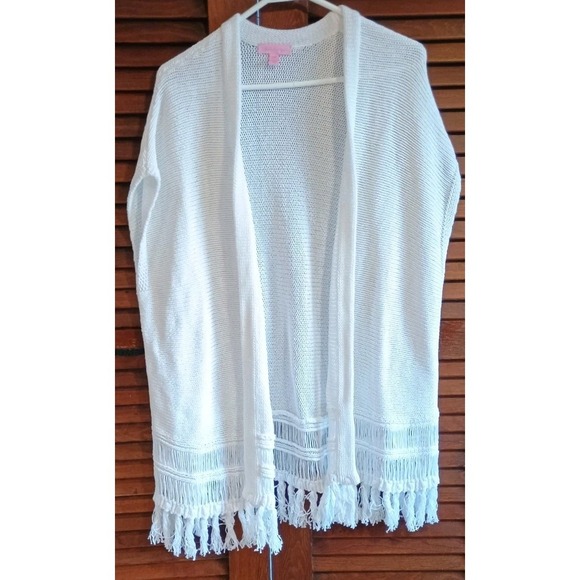 Lilly Pulitzer Other - Lilly Pulitzer White Crochet Swimsuit Dress Cover-Up Size L/XL Fringe Boho